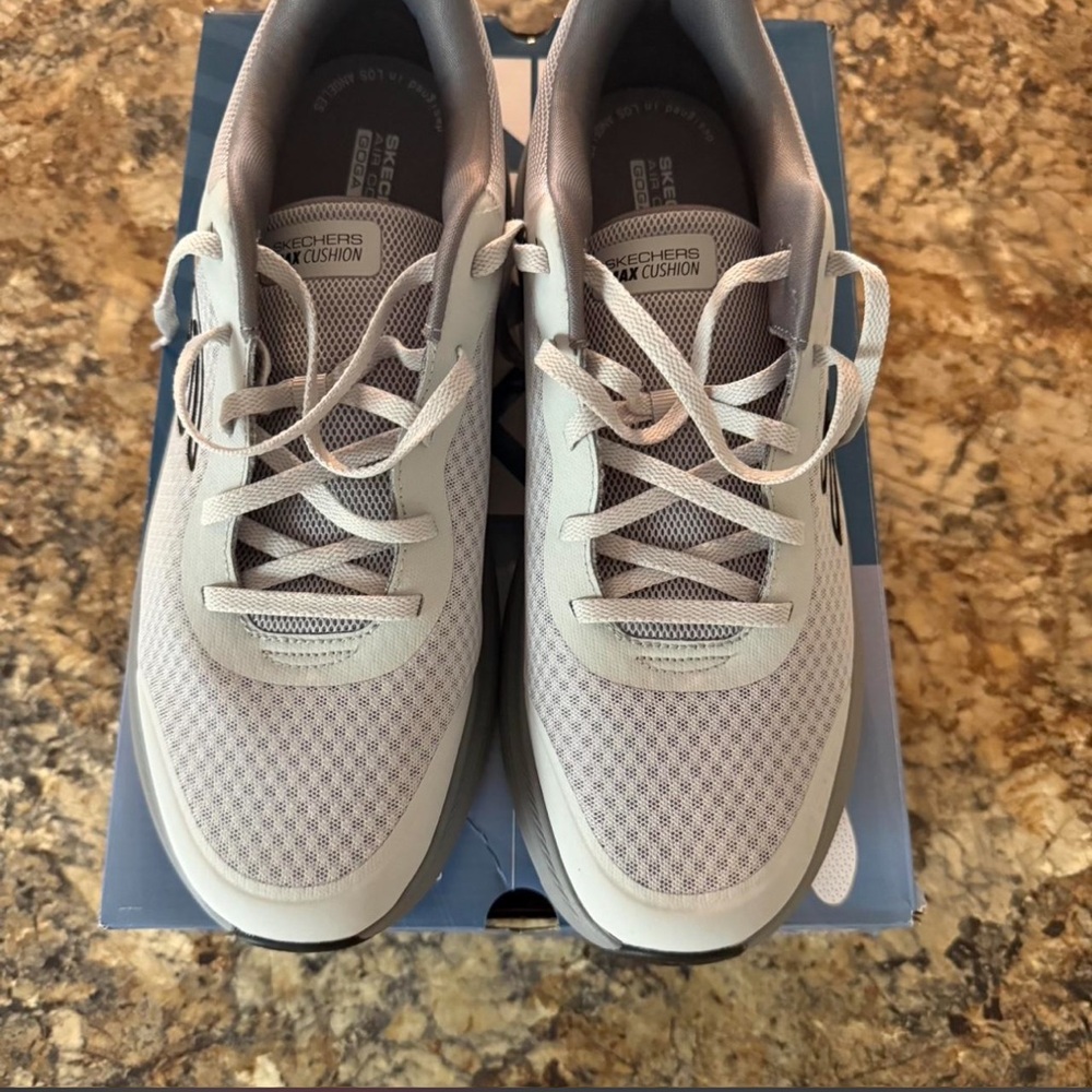 Skechers Light Gray Mesh Platform Slip-On Shoes - Picture 3 of 6